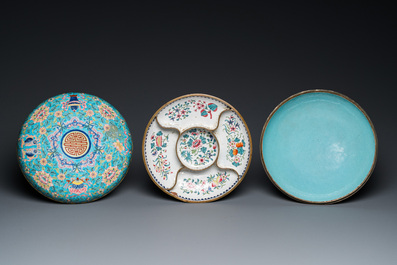 A Chinese Canton enamel spice box and cover with interior compartment, Qianlong