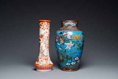 Une collection de porcelaines de Satsuma et Kutani et un vase en &eacute;maux cloisonn&eacute;s, Japon, Meiji, 19&egrave;me