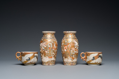 A collection of Japanese Satsuma and Kutani wares and a cloisonn&eacute; vase, Meiji, 19th C.