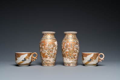 Une collection de porcelaines de Satsuma et Kutani et un vase en &eacute;maux cloisonn&eacute;s, Japon, Meiji, 19&egrave;me