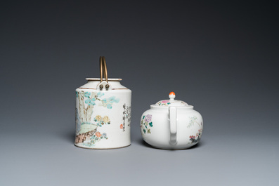 A Chinese qianjiang cai teapot signed Lin Jinshan 林謹善 and dated 1887 and a famille rose teapot, Guangxu mark and of the period