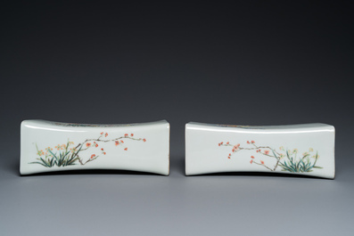 A pair of Chinese famille rose neck rests, Republic