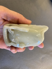 A Chinese pale celadon jade brush pot, 19/20th C.
