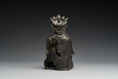 A Sino-Tibetan gilt-lacquered bronze Medicine Buddha or Bhaishajyaguru, Ming