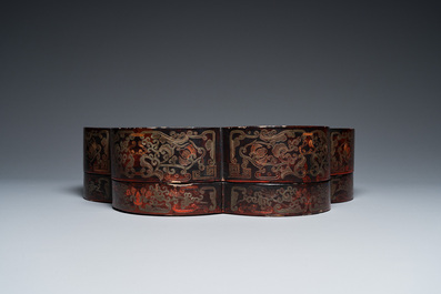 A large Chinese lacquer 'dragon' box and cover, 19/20th C.