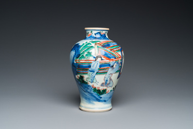 A Chinese wucai vase with figurative design, Transitional period