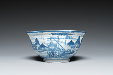 An octagonal Japanese blue and white Arita 'van Frytom' bowl, Chenghua mark, Edo, 18th C.