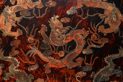 A large Chinese lacquer 'dragon' box and cover, 19/20th C.
