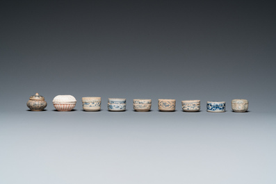 A large collection of Vietnamese blue and white covered boxes and other shipwreck porcelain, 12th C. and later
