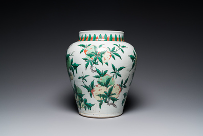 A Chinese wucai 'Three abundances' or 'Sanduo' vase, Transitional period