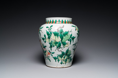 A Chinese wucai 'Three abundances' or 'Sanduo' vase, Transitional period