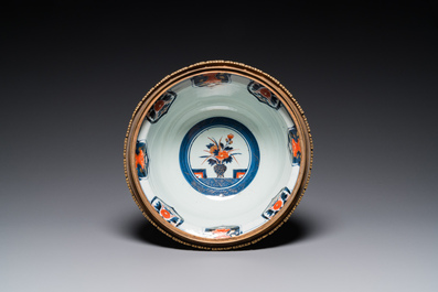 A large Japanese gilt bronze-mounted Imari bowl and cover, Edo, 18th C.