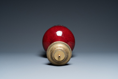 A Chinese flamb&eacute;-glazed bottle vase mounted as a lamp, 19th C.