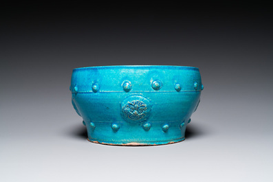 A Chinese turquoise-glazed censer or alms bowl, late Ming