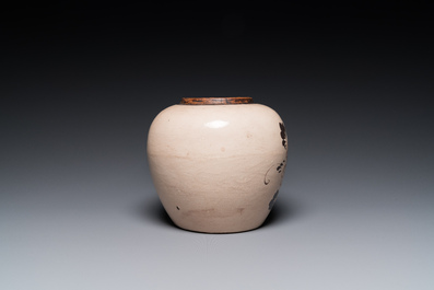 A Chinese red and black-decorated Cizhou jar with floral design, Ming