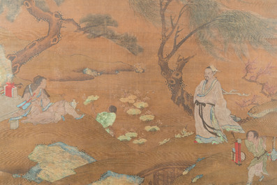 Ecole chinoise: 'Paysages aux lettr&eacute;s repr&eacute;sentant les quatre saisons', encre et couleurs sur soie, 18&egrave;me