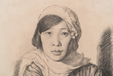 Xu Beihong 徐悲鴻 (1895-1953): 'Jeune femme&rsquo;, crayon sur papier