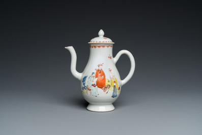 A Chinese famille rose mandarin subject ewer and cover, Qianlong