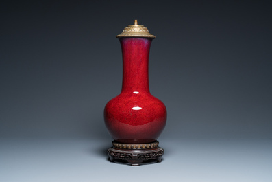 A Chinese flamb&eacute;-glazed bottle vase mounted as a lamp, 19th C.