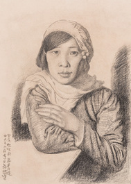Xu Beihong 徐悲鴻 (1895-1953): 'Young lady', pencil on paper