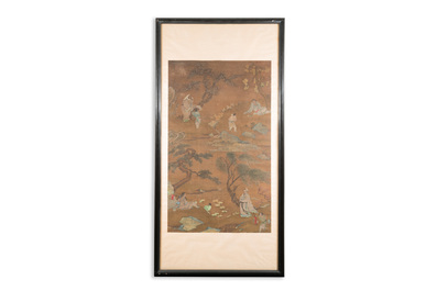 Chinese school: 'Vier landschappen met geleerden als allegorie van de vier seizoenen', inkt en kleur op zijde, 18e eeuw