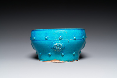 A Chinese turquoise-glazed censer or alms bowl, late Ming