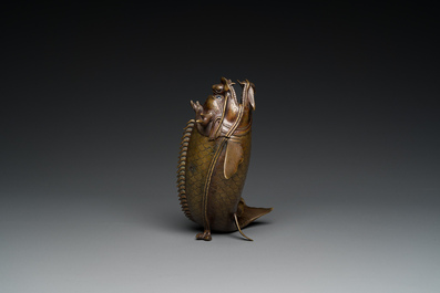 A Chinese bronze dragonfish form censer, Ming