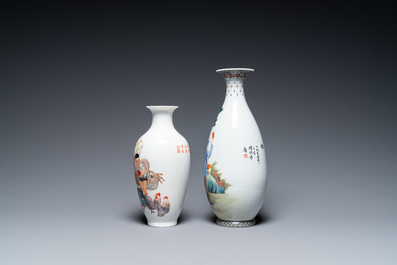 Four Chinese Cultural Revolution vases, signed Zhang Jian 章鑑, Chen Yifang 陳義芳 and Zhang Wenchao 章文超, dated 1972, 1973 and 1975