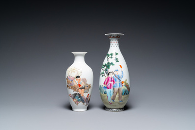 Four Chinese Cultural Revolution vases, signed Zhang Jian 章鑑, Chen Yifang 陳義芳 and Zhang Wenchao 章文超, dated 1972, 1973 and 1975