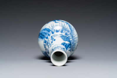 A Chinese blue and white double gourd vase with figures in a landscape, Transitional period