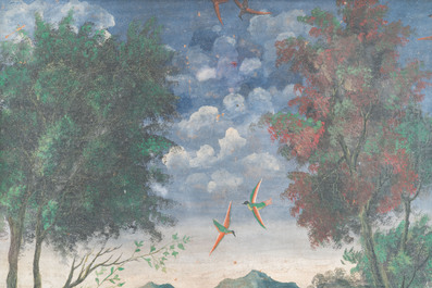 Thai school: Mythical Kinnaree in the legendary Himmaphan forest, oil on canvas, 19th C.