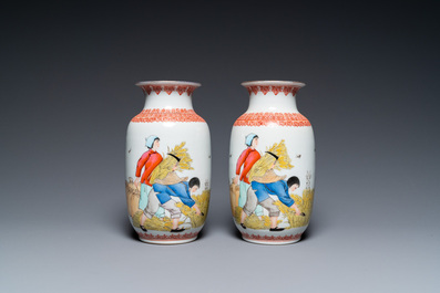 Three pairs of Chinese Cultural Revolution vases, Zhong Guo Jing De Zhen Zhi mark 中國景德鎮製