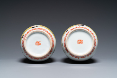 Trois paires de vases en porcelaine de Chine &agrave; d&eacute;cor de la R&eacute;volution Culturelle, marque de Zhong Guo Jing De Zhen Zhi 中國景德鎮製