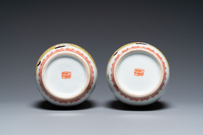 Three pairs of Chinese Cultural Revolution vases, Zhong Guo Jing De Zhen Zhi mark 中國景德鎮製