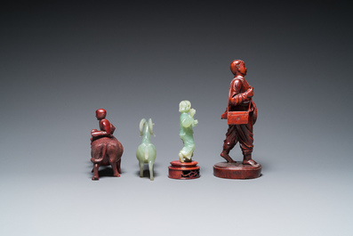 Nine Chinese Cultural Revolution sculptures in wood, jade and soapstone