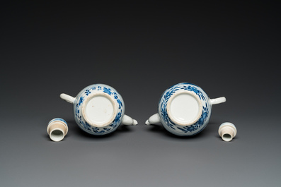 A pair of Chinese blue and white 'landscape' ewers and covers, possibly for the Vietnamese market, 19th C.
