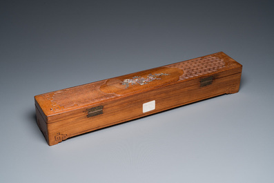 A rare Chinese porcelain Wang Bing Rong-style 'nine dragons' opium pipe in fine wooden box, late 19th C.