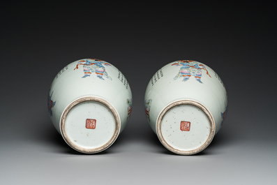 A pair of Chinese famille rose 'Wu Shuang Pu' vases, Qianlong mark, Republic