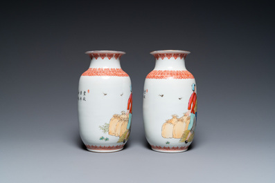 Trois paires de vases en porcelaine de Chine &agrave; d&eacute;cor de la R&eacute;volution Culturelle, marque de Zhong Guo Jing De Zhen Zhi 中國景德鎮製