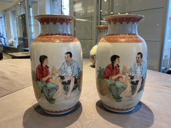 Three pairs of Chinese Cultural Revolution vases, Zhong Guo Jing De Zhen Zhi mark 中國景德鎮製