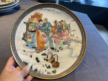 Three Chinese Cultural Revolution dishes, two signed Zhang Jian 章鑒 and Wu Kang 吳康, dated 1963 and 1968
