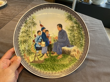 Three Chinese Cultural Revolution dishes, two signed Wu Kang 吳康 and dated 1968 and 1973