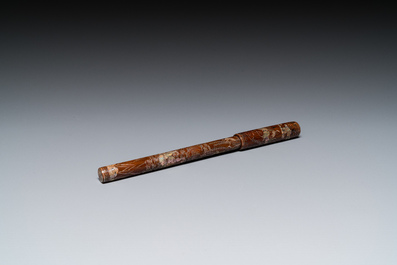 A Chinese mother-of-pearl-inlaid brown lacquer brush, Ming