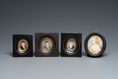 Four portrait miniatures, England and/or France, 18/19th C.