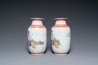 Three pairs of Chinese Cultural Revolution vases, Zhong Guo Jing De Zhen Zhi mark 中國景德鎮製