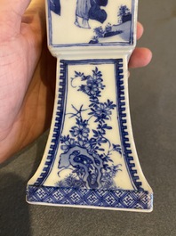 A Chinese blue and white square 'gu' vase with erotical scene on the base, Kangxi