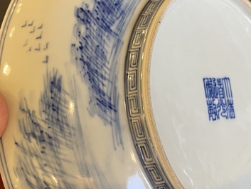 A Chinese blue and white 'river landscape' dish, Daoguang mark and of the period
