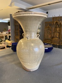 An unusual Chinese yueyao vase with flaring mouth, probably Tang