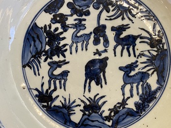 Two Chinese blue and white 'deer' dishes, Wanli