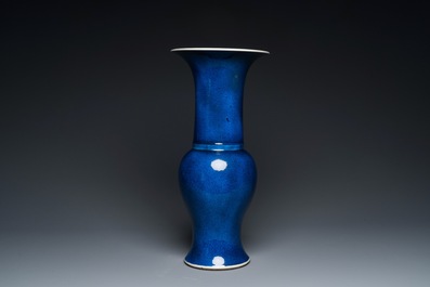 A Chinese monochrome powder-blue 'yenyen' vase, Kangxi